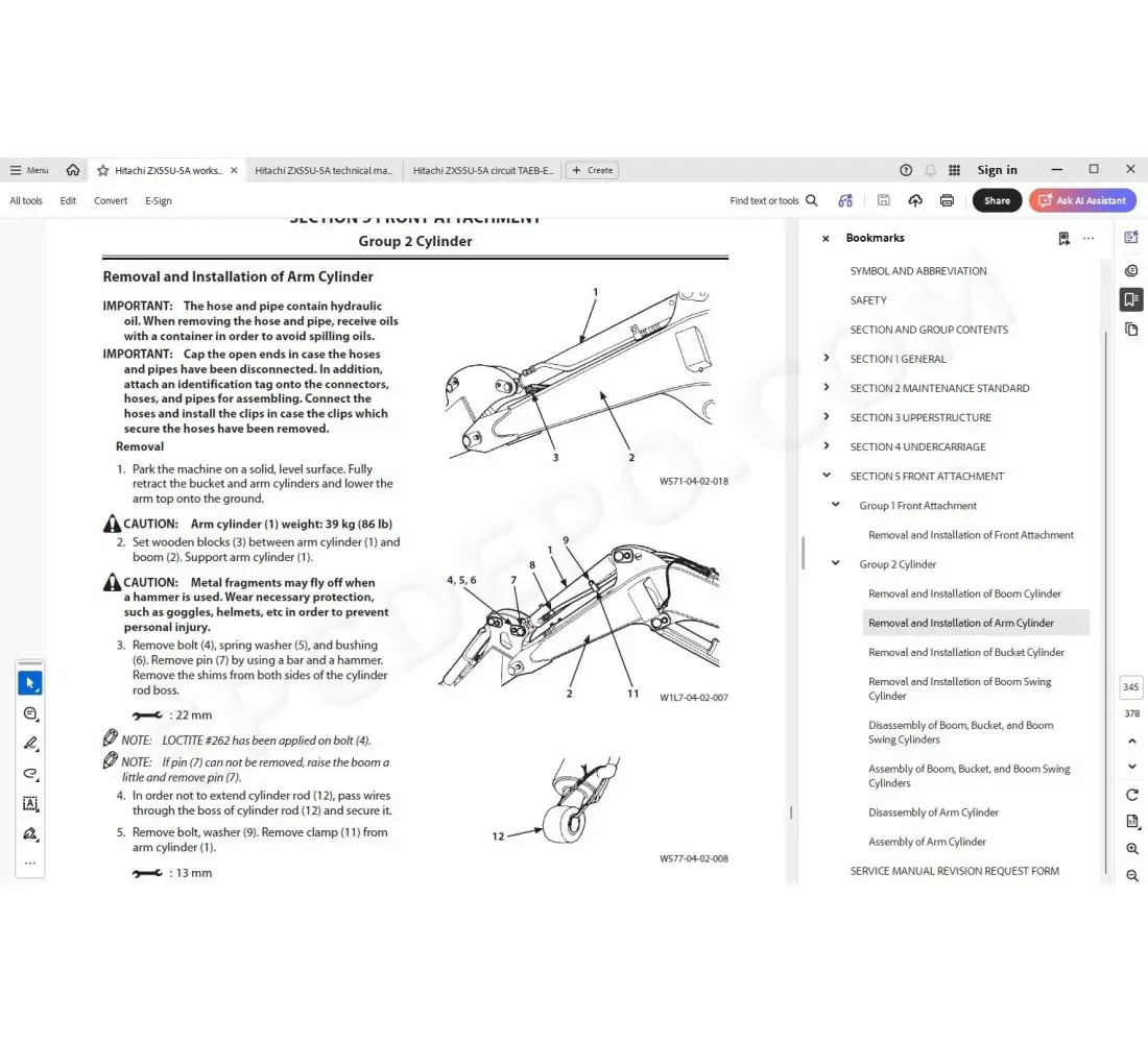 Hitachi Excavator Zaxis ZX55U-5A service manual